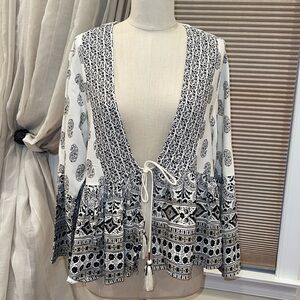 NWT Zara Tassel Tie Front Paisley Print Kimono Jacket